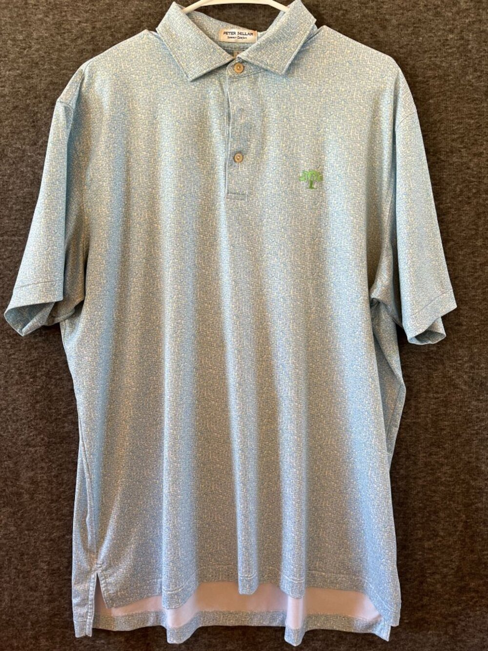 Peter Millar light blue geometric golf shirt mens L summer comfort brand button